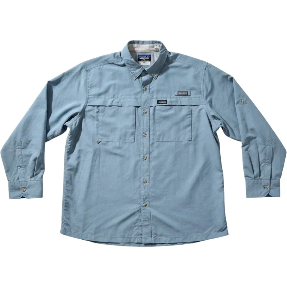 Eddie‎ Bauer Mens 2XL Blue Long Sleeve Fishing Shirt Ripstop Vented Hiking